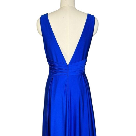 Mac Duggal Royal Blue Jersey Plunge Neck Evening Gown 26578 | Size 10 - Picture 9 of 12
